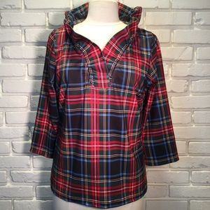 Gretchen Scott Designs Red and Blue Plaid Blouse